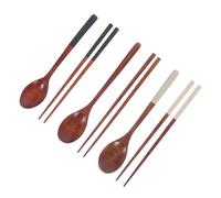 Toyvian Korean Wooden Chopsticks and Spoon Set, 3Pcs Wood Tableware with Long Handle, Reusable Utensils for Picnic and Home Dining