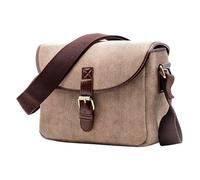 Toyvian Lens Storage Bag Khaki Canvas Retro Leather Shoulder Bag
