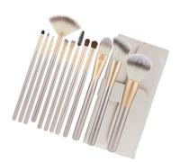 Toyvian Makeup Brush Set 12pcs Nylon Makeup Brushes with Wood Handles Rice White Cosmetic Eye Shadow with Carrying Bag for Professional and Everyday Use