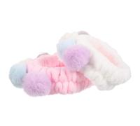 Toyvian Makeup Hairbands 2pcs Plush Elastic Face Cleaning Headbands with Cute Pom-poms for Women Spa and Sports White Pink