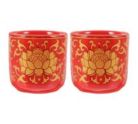 Toyvian Meditation Offering Cups Round Shape 2pcs Red Ceramic Art Craft Water Bowls for Buddha Worship and Home Decoration for Buddhist Supplies and Ritual Use