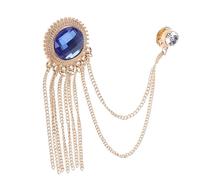 Toyvian Men’s Suit Brooch Pin with Gold Chain, Blue Sapphire Gemstone Tassel Lapel Pin Badge, Vintage Hanging Brooch for Formal Jacket Decoration