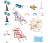 Toyvian Mini Beach Dollhouse Set, Micro Landscape Miniature Beach Ornament Accessories Umbrella Chair Palm Tree Cake Topper Decor Fairy Garden Plant Pot for Diy Craft Home Party Summer Holiday