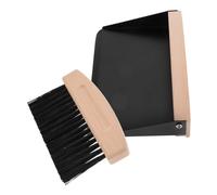 Toyvian Mini Desktop Cleaning Broom and Dustpan Set with Beech Wood Handle and Nylon Bristles, Multi-Function Small Brush for Tabletop and Keyboard Cleaning, Compact Black Dustpan for Home