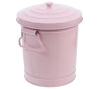 Toyvian Mini Desktop Metal Trash Can with Lid, Small Pink Tin Wastebasket for Office Desk and Bathroom Storage, Cute Covered Pencil Holder and Sundries Organizer for Home Use