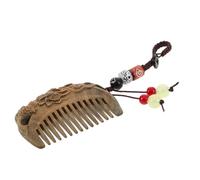 Toyvian Mini Sandalwood Pocket Comb with Lotus and Fish Carving, Handmade Chinese Style Small Travel Hair Comb for Women, Portable Wooden Hair Styling Tool with Braided Rope Keychain