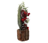 Toyvian Mini Tabletop Christmas Tree with Red Berry Pinecone and Wooden Base Artificial Holiday Decoration for Home Kitchen Dining Synthetic Greenery No Needle Drop Easy Care Indoor Xmas