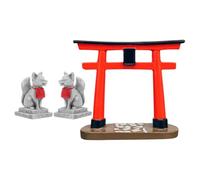 Toyvian Mini Torii Gate Aquarium Ornament with Fox Figurine, Japanese Shinto Shrine Fish Tank Decor, Small Moss Garden Bonsai Decoration for Aquariums and Fish Tanks