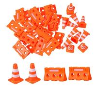 Toyvian Mini Traffic Cones and Roadblock Sign for Plastic Educational Plaything with Bright Orange Fences Safety Training for Cognitive Development and Traffic Awareness