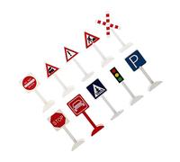 Toyvian Mini Traffic Sign Ornaments 10pcs Boys and Girls Educational Road Indicators Tuff Tray Accessories for Toy Cars Sand Table Home Decorations