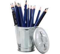 Toyvian Mini Trash Can Desktop Trashcan Iron Silver Tabletop Storage Pot