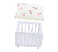 Toyvian Mini Wooden Dollhouse Crib with Soft Bedding Handcrafted Miniature Bed for DIY Scene Low-maintenance Doll Home Furniture Accessories in White