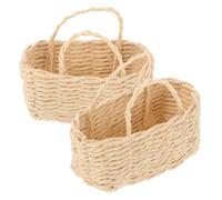 Toyvian Mini Woven Baskets with Handles 2Pcs Dollhouse Wicker Storage Baskets for Fairy Garden Micro Landscape Pastoral Decor Beige 2X2In