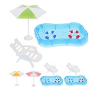 Toyvian Miniature Beach Accessories Set, 16 Pcs 1:12 Scale Mini Summer Pool Decor with Beach Chairs Umbrellas Swim Rings Palm Trees for Dollhouse Diy Fairy Garden Accessories Cake Toppers