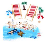 Toyvian Miniature Beach Style Decor with Chairs and Umbrellas Compact Lightweight Micro Summer Scene for Pretend Play Realistic Safe Mini Beach Accessories for Adults Random Color