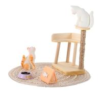 Toyvian Miniature Cat Tree Furniture Set Scale Dollhouse Accessories with Realistic Climbing Frame and Cute Cat Figurine for Miniature Photography and Decoration