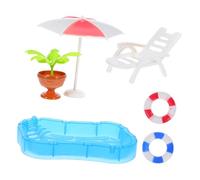 Toyvian Miniature Dollhouse Swimming Pool with Beach Chair Swim Ring Umbrella Realistic Accessories for Play Portable and Compact Pool Party Decoration