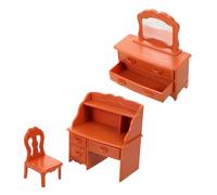 Toyvian Miniature Dollhouse Vanity Table Realistic Makeup Dressing Table with Mirror Stool Bedroom Furniture Accessories for Creative Play and Decoration