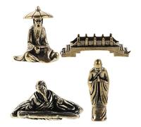 Toyvian Miniature Fisherman Figurines and Realistic Details 4pcs Brass Sculptures with Unique Oriental Design Handcrafted Lasting Beauty for Indoor and Outdoor Micro Landscape Decoration
