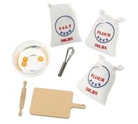 Toyvian Miniature Kitchen Props Set for Dollhouses Baking Scene Accessories Includes Rolling Pin Flour Salt Bags for Playtime and Photography