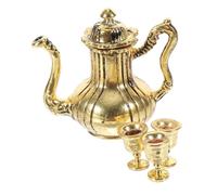 Toyvian Miniature Tea Set Dollhouse Kitchen Accessories Alloy Vintage Style Teapot and Cups for Dollhouse Decoration Handmade Mini Kitchenware Set for Fairy Garden Scenes