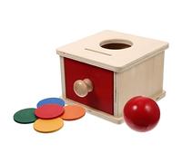 Toyvian Montessori Toys Wooden Object Permanence Box Coin&Ball 2-in-1 Drop Box for Infant Educational Toy,12X12X8.5CM