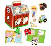 Toyvian Montessori Wooden Barn Puzzle for Early for Shape Color Recognition Sustainable Wood Educational Game for Kindergarten Home Use Cognitive Development Group Play