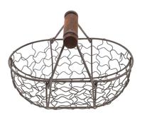 Toyvian Multifunctional Wrought Iron and Kitchen Storage Basket with Wooden Handles Large Capacity Egg Holder and Creative Wire Fruit Tray for Fruits Bread and Condiments Countertops