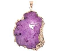Toyvian Natural Irregular Purple Agate Geode Slice Pendant with Electroplated Gold Edge, Glossy Gemstone DIY Jewelry Craft Supply for Necklace Accessories, Natural Agate Decor