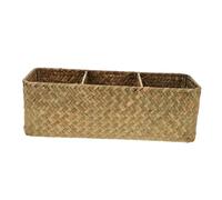 Toyvian Natural Woven Storage Basket Small Desktop Organizer for Cosmetics Sundries Table Remote Holder with Smooth Polishing and Practical Home Use