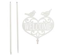 Toyvian Outdoor Iron Welcome Board Garden Stake Sign, Heavy Duty White Decorative Yard Ornament with Creative Spring Style, Easy to Insert for Balcony and Outdoor Garden Decoration