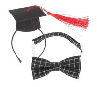 Toyvian Pet Graduation Cap Set for Dogs and Cats with Red Felt Tassel Hat and Black Plaid Bowtie, Mini Graduate Hat Accessory Costume for Pet Parties and Photo Shoots