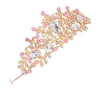 Toyvian Pink Rhinestone Princess Crown Headband Elegant Birthday Party Tiara Hair Accessory for Costumes and Stage Performances