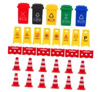 Toyvian Plastic Miniature Traffic Barrier and Road Sign Models for Children’s Cognitive Learning Simulation Props and Mini Trash Cans