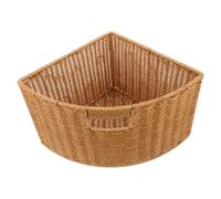 Toyvian Plastic Rattan Triangle Corner Storage Basket 15.5x11x8 Inch Fan-shaped Organizer for Kitchen Counter, Shelf, and Laundry - Woven Plastic Rattan Bin for Home Storage