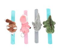 Toyvian Plush Animal Slap Bracelet Set for Boys and Girls, 4pcs Cartoon Style Patting Wristbands Dinosaur, Shark, Squirrel and Husky Designs, Soft Party Favor Toys for Children’s Decor and Play