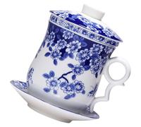 Toyvian Porcelain Tea Mug with Infuser and Saucer Ceramic Cup with Lid Traditional Chinese Tea Set and Drinking