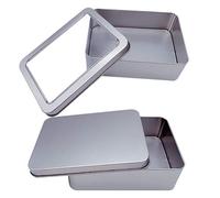 Toyvian Puzzle Cards Storage Box with Window and Silver Metal Tin Container for Household Organization 2Pcs with Lids