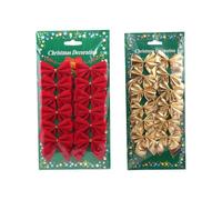 Toyvian Red And Gold Velvet Bows for Christmas Tree - 12pcs Christmas Wreath Bow Decor for Xmas Table Garland Fireplace Decorations Present Wrapping