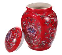Toyvian Red Ceramic Tea Canister round Sealed Storage Jar for Tea Leaves