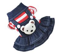 Toyvian Red Cotton Dog Dress Bear Design and Stripes, Comfortable and Easy to Put on Apparel for Small Girl Dogs, for Holiday Festival and Summer Or Winter Wear