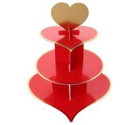 Toyvian Red Paper Cupcake Tower Stand Multi-tiered Three-layer Cake Display Rack Easy to Assemble and Reusable for Wedding Or Gathering Dessert Presentation