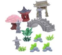 Toyvian Resin Miniature Landscape Craft with Chinese Zen Design Lightweight Realistic Micro Garden Ornaments Including Pavilion and Stone Bridge Indoor Decorative Figurines for Desk and