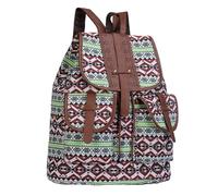 Toyvian Retro Canvas Backpack for Women, Anti-theft Drawstring Shoulder Bag, Vintage Travel Knapsack with Storage Pouch, Ethnic Style Casual Rucksack for Outdoor and Daily Use