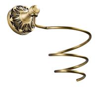 Toyvian Retro Copper Hair Dryer Rack Wall-mounted Holder with Embossed Design round Base, Antique Brass Hair Dryer Storage Shelf for Bathroom and Home Styling Organization
