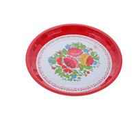 Toyvian Retro Red 35cm Vintage Pattern Enamel Plate Multi-Function Decorative Fruit and Vegetable Round Tray Household Serving Dish for Home and Hotel Use