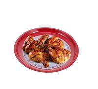 Toyvian Retro Style Red Enamel Plate for Home Vintage Household Fruits Round Tray Flat-Bottomed Tableware for Serving Snacks and Food Storage