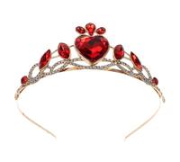 Toyvian Rhinestone Crown Headband Heart-shaped Bridal Wedding Hair Accessory, Metal Red Sparkling Rhinestone Inlay, Lightweight Comfort for Bride Women Party Wedding