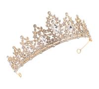 Toyvian Rhinestone Queen Crown - Princess Headband Crystal Bridal Crown Wedding Tiara for Women Costume Birthday Party Hair Accessories (Gold White)