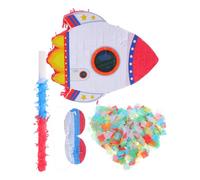 Toyvian Rocket Pinata for Birthday Parties with Blindfold Bat Space Theme Party Game Fillable Carnival Decorations with Fun Confetti Interactive Play Supplies